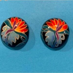 Vintage Bird of Paradise Hand-painted Button Earrings